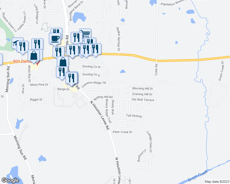 map of restaurants, bars, coffee shops, grocery stores, and more near 2780 Shady Well Cove in Memphis