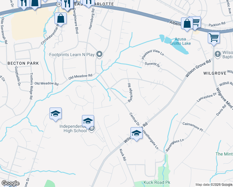 map of restaurants, bars, coffee shops, grocery stores, and more near 9600 Heartwood Lane in Mint Hill