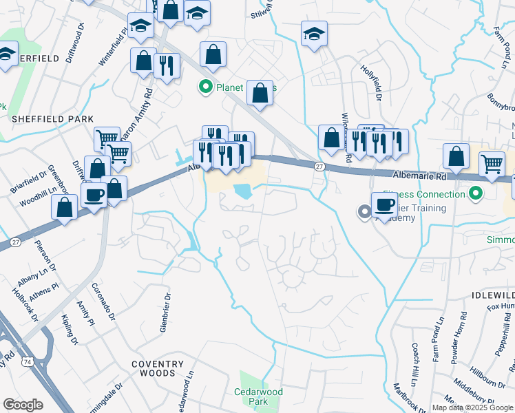 map of restaurants, bars, coffee shops, grocery stores, and more near 5826 Reddman Road in Charlotte