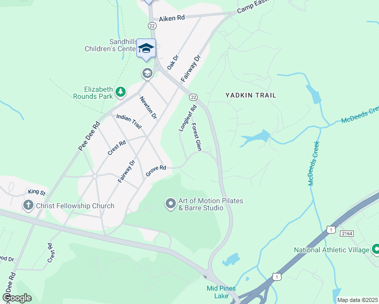 map of restaurants, bars, coffee shops, grocery stores, and more near 115 Longleaf Road in Southern Pines
