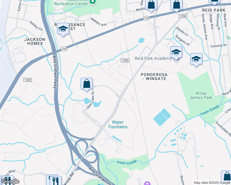 map of restaurants, bars, coffee shops, grocery stores, and more near 3900 West Tyvola Road in Charlotte