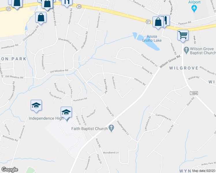 map of restaurants, bars, coffee shops, grocery stores, and more near 9607 Barkridge Road in Mint Hill