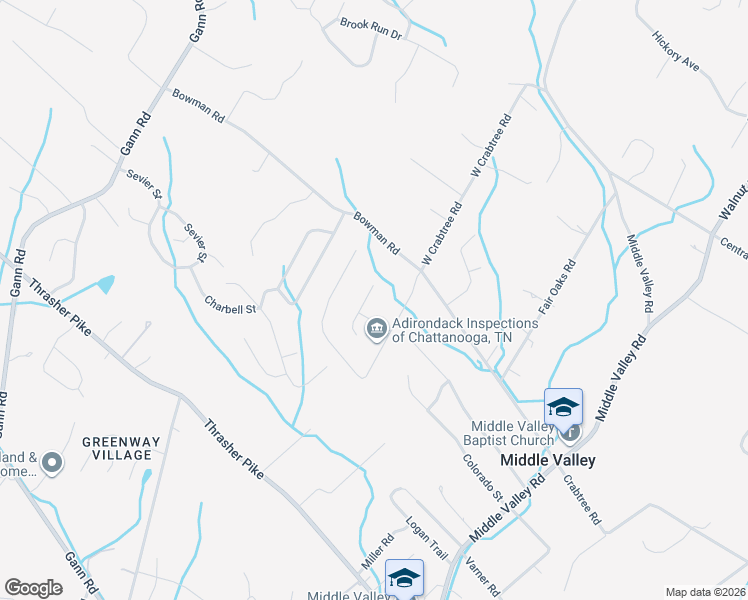 map of restaurants, bars, coffee shops, grocery stores, and more near 8321 Oak Forest Lane in Middle Valley