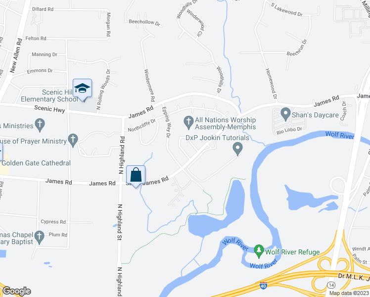 map of restaurants, bars, coffee shops, grocery stores, and more near 2782 West Hickory Bluff in Memphis
