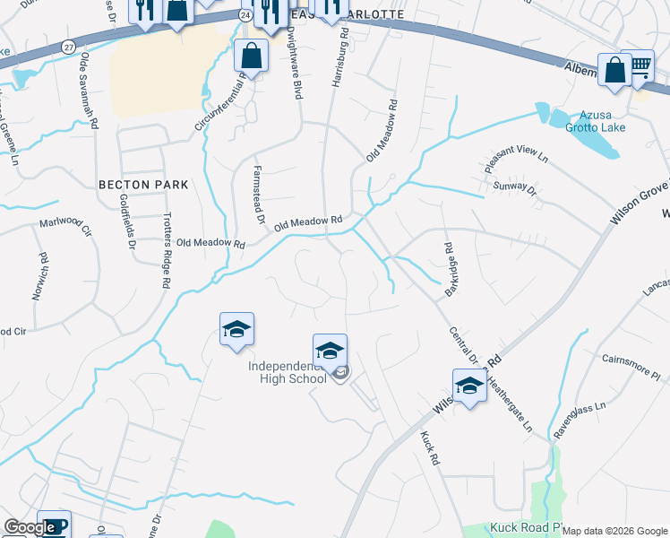 map of restaurants, bars, coffee shops, grocery stores, and more near 9940 Bella Marche Drive in Charlotte