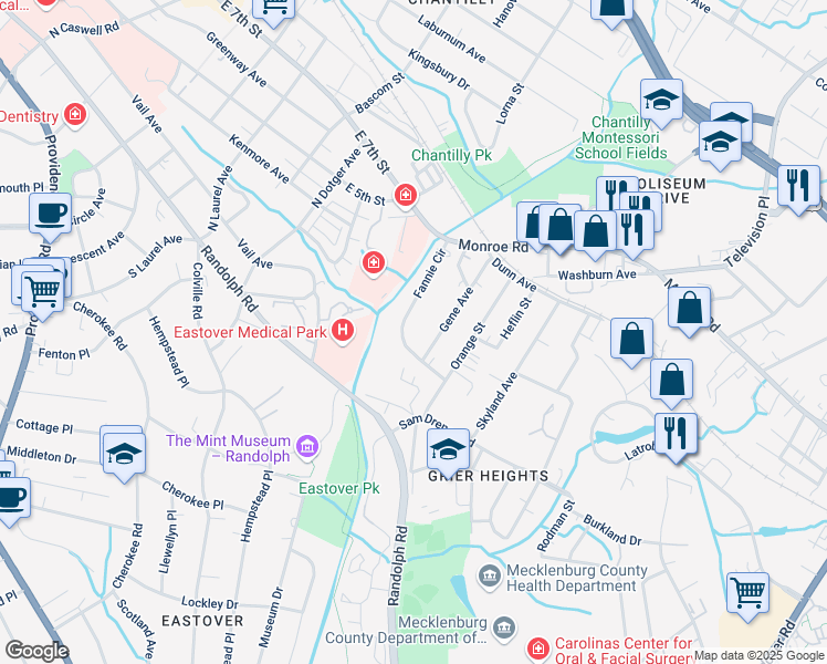 map of restaurants, bars, coffee shops, grocery stores, and more near 229 Gene Avenue in Charlotte