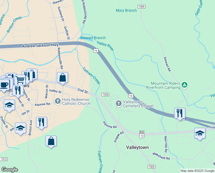 map of restaurants, bars, coffee shops, grocery stores, and more near 142 Whisenhunt Hill Road in Andrews