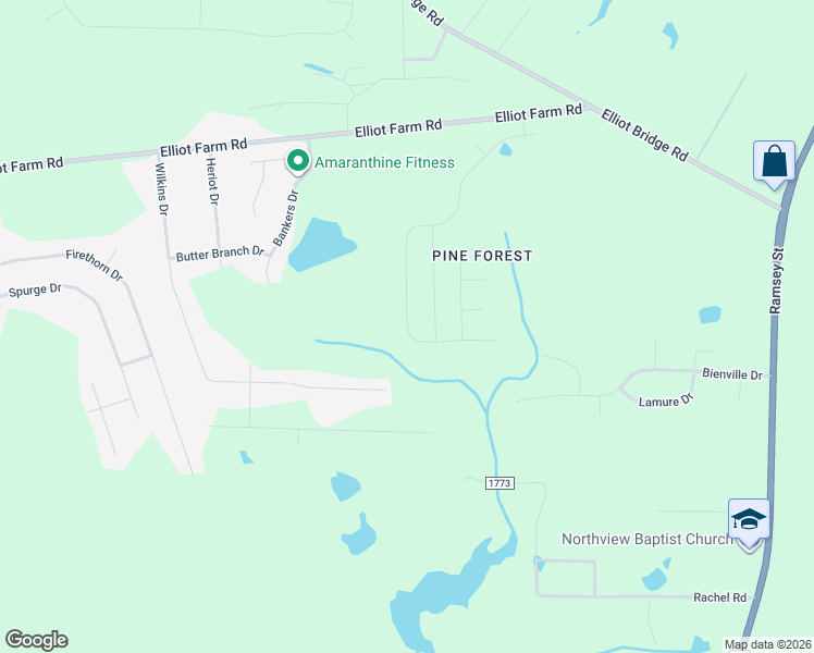 map of restaurants, bars, coffee shops, grocery stores, and more near 5516 Tall Timbers Drive in Fayetteville