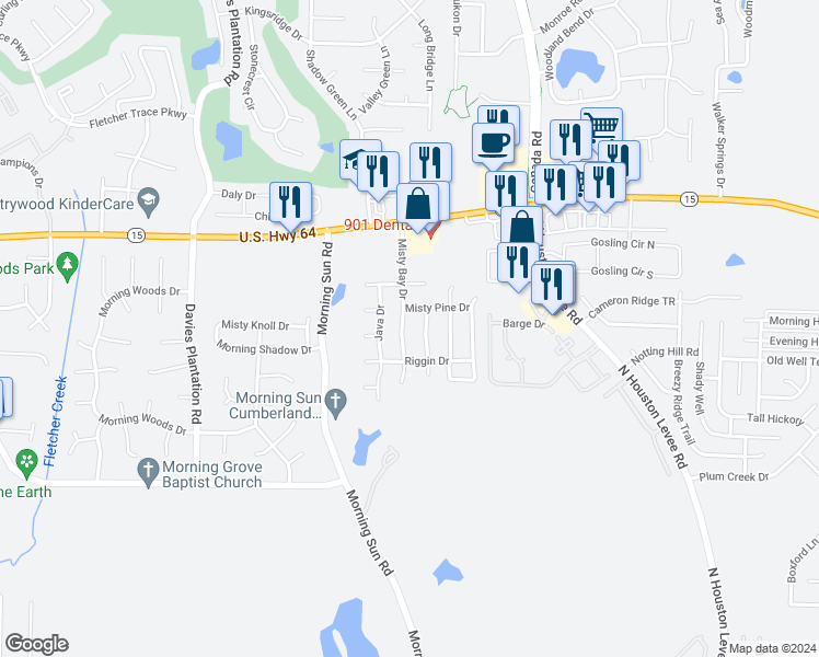 map of restaurants, bars, coffee shops, grocery stores, and more near 2784 Misty Bay Drive in Arlington