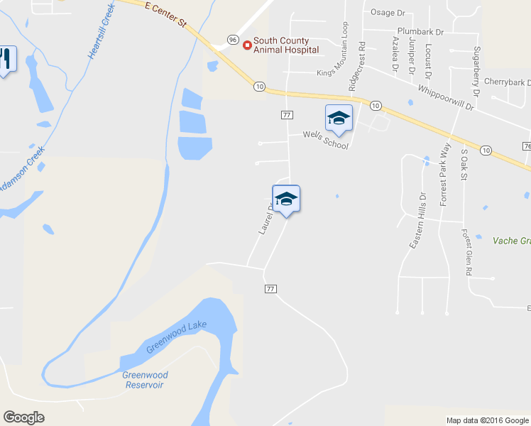 map of restaurants, bars, coffee shops, grocery stores, and more near 735 Laurel Drive in Greenwood