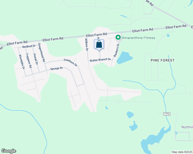 map of restaurants, bars, coffee shops, grocery stores, and more near 7644 Wilkins Drive in Fayetteville