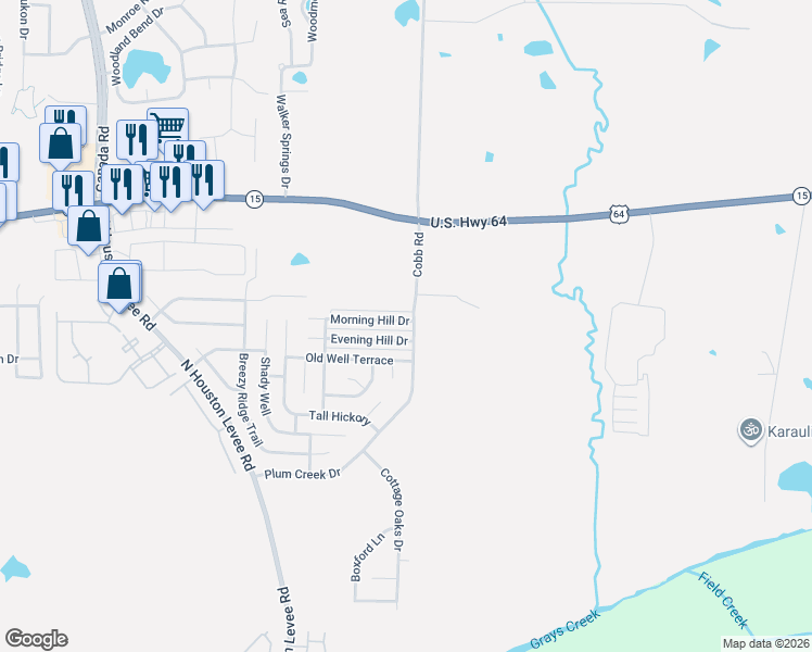 map of restaurants, bars, coffee shops, grocery stores, and more near 10256 Morning Hill Drive in Memphis