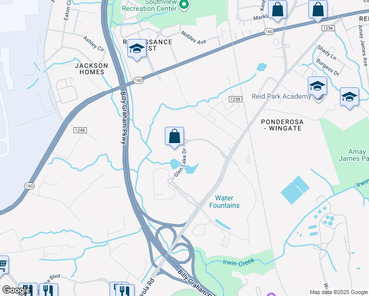 map of restaurants, bars, coffee shops, grocery stores, and more near 3730 Glen Lake Drive in Charlotte