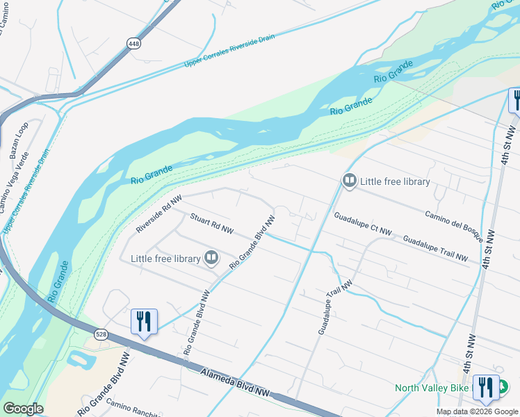 map of restaurants, bars, coffee shops, grocery stores, and more near 10075 Los Cansados Road Northwest in Albuquerque