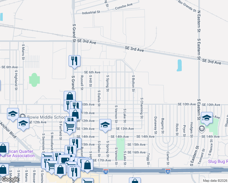 map of restaurants, bars, coffee shops, grocery stores, and more near 4000-4098 SE 8th Ave in Amarillo