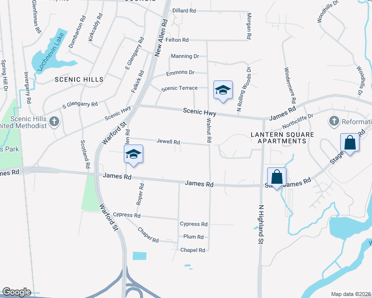 map of restaurants, bars, coffee shops, grocery stores, and more near 3383 Jewell Road in Memphis