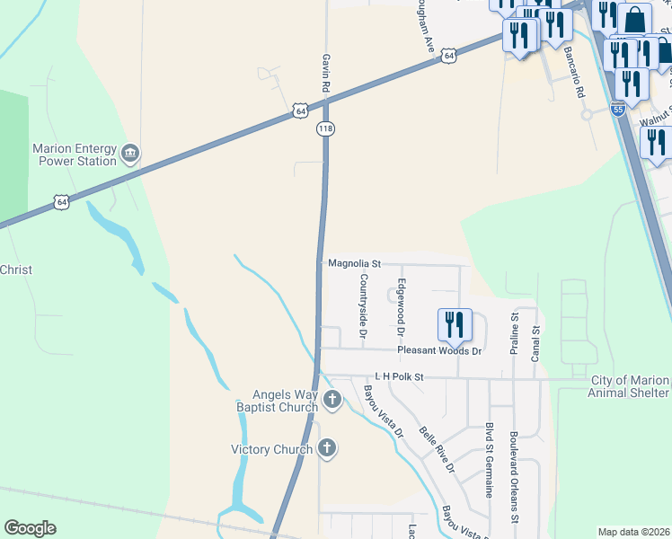 map of restaurants, bars, coffee shops, grocery stores, and more near 3821 North Airport Road in Marion