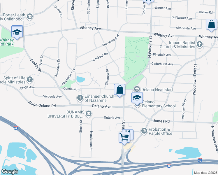 map of restaurants, bars, coffee shops, grocery stores, and more near 1616 Oberle Road in Memphis