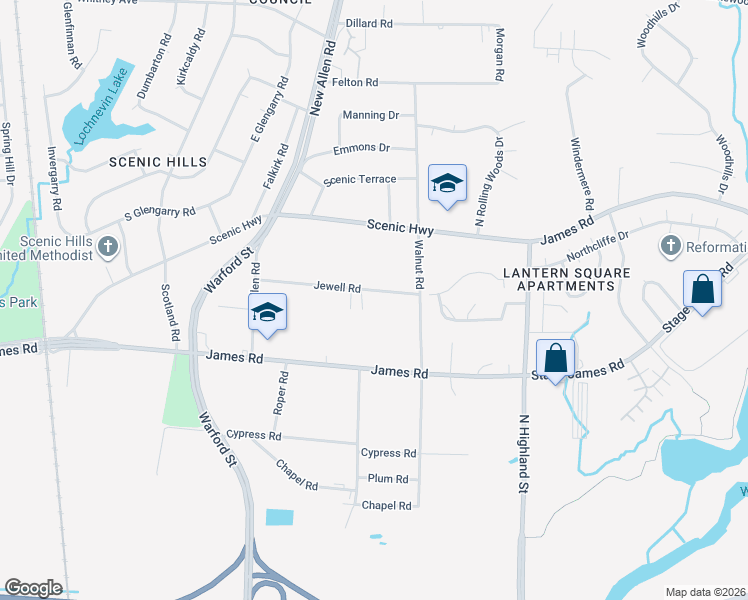map of restaurants, bars, coffee shops, grocery stores, and more near 3383 Jewell Road in Memphis