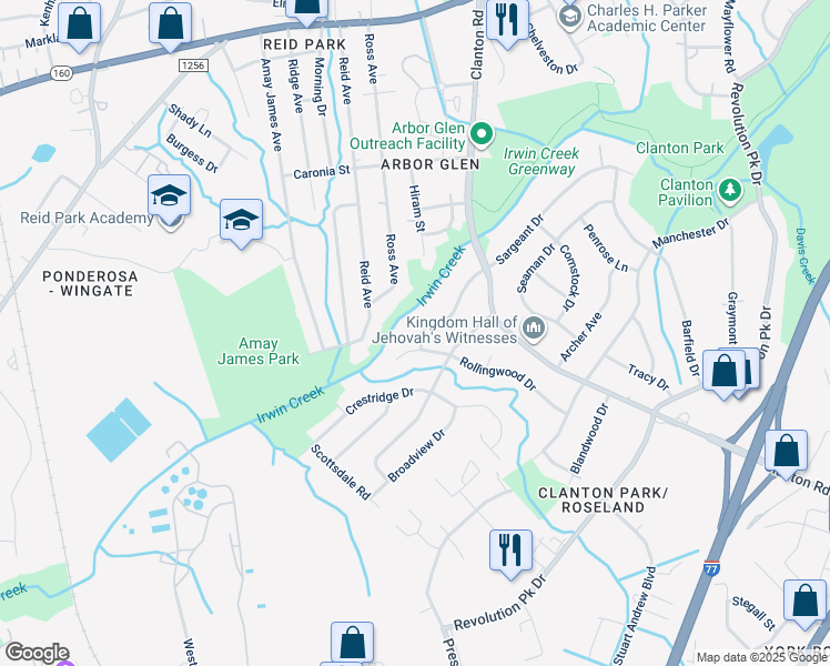 map of restaurants, bars, coffee shops, grocery stores, and more near 3742 Sargeant Drive in Charlotte