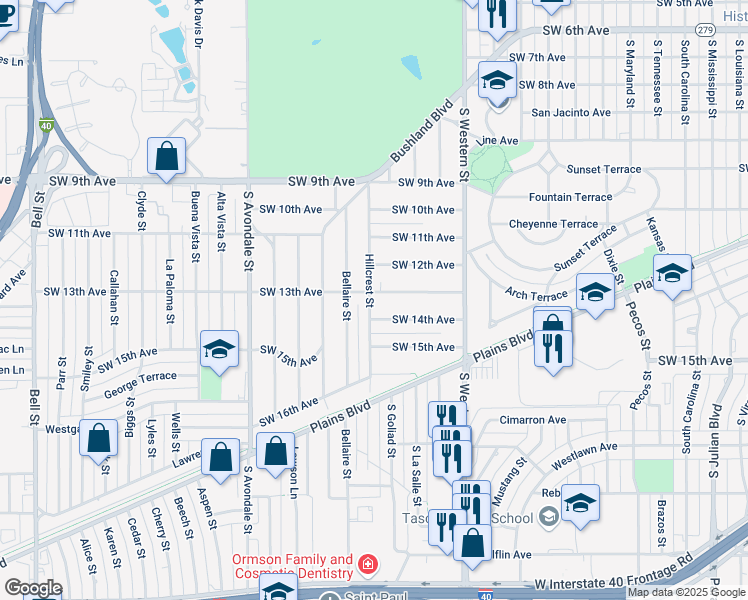 map of restaurants, bars, coffee shops, grocery stores, and more near 4247 Southwest 13th Avenue in Amarillo