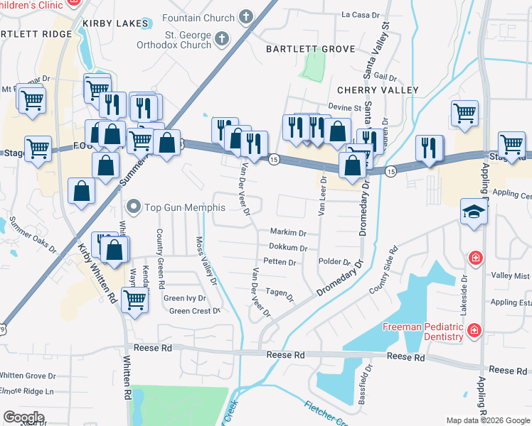 map of restaurants, bars, coffee shops, grocery stores, and more near 2803 Maryland Circle West in Memphis