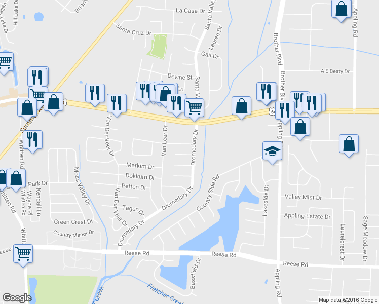 map of restaurants, bars, coffee shops, grocery stores, and more near 2793 Dromedary Drive in Memphis