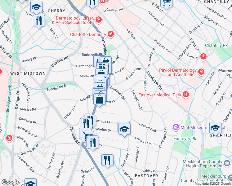 map of restaurants, bars, coffee shops, grocery stores, and more near in Charlotte