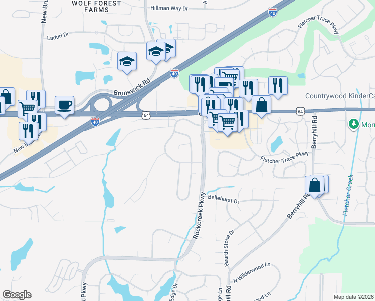 map of restaurants, bars, coffee shops, grocery stores, and more near 8905 Lanthorn Cove in Memphis
