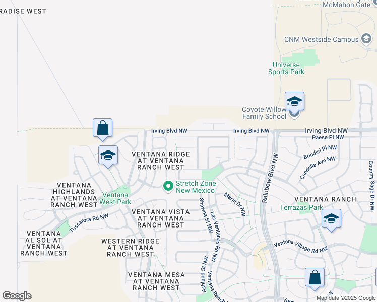 map of restaurants, bars, coffee shops, grocery stores, and more near 7700 Wood Stork Court Northwest in Albuquerque