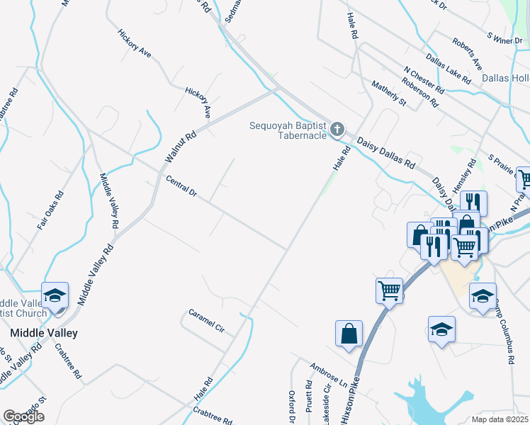 map of restaurants, bars, coffee shops, grocery stores, and more near 1215 Central Drive in Middle Valley