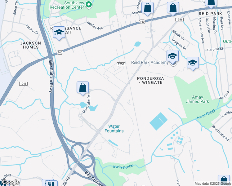 map of restaurants, bars, coffee shops, grocery stores, and more near 3900 West Tyvola Road in Charlotte