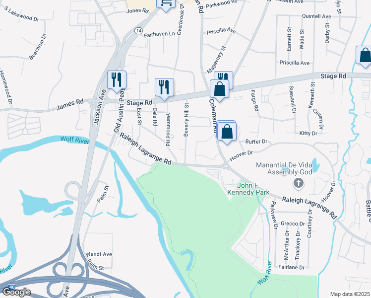 map of restaurants, bars, coffee shops, grocery stores, and more near 2813 Beverly Hill Street in Memphis