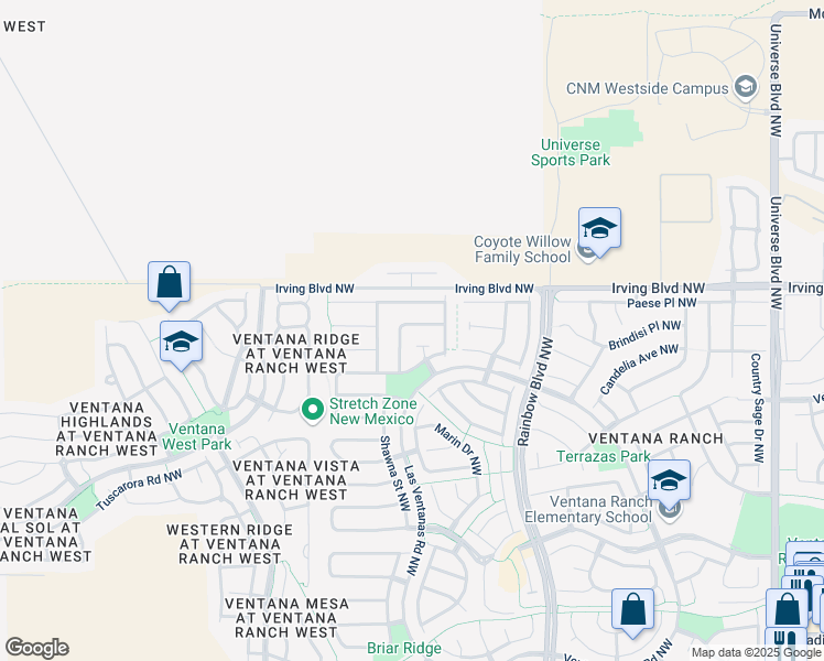 map of restaurants, bars, coffee shops, grocery stores, and more near 7468 Sanderling Road Northwest in Albuquerque