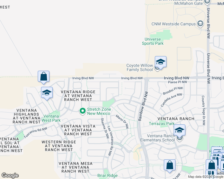 map of restaurants, bars, coffee shops, grocery stores, and more near 7460 Sanderling Road Northwest in Albuquerque