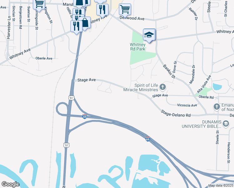 map of restaurants, bars, coffee shops, grocery stores, and more near 1097 Stage Avenue in Memphis