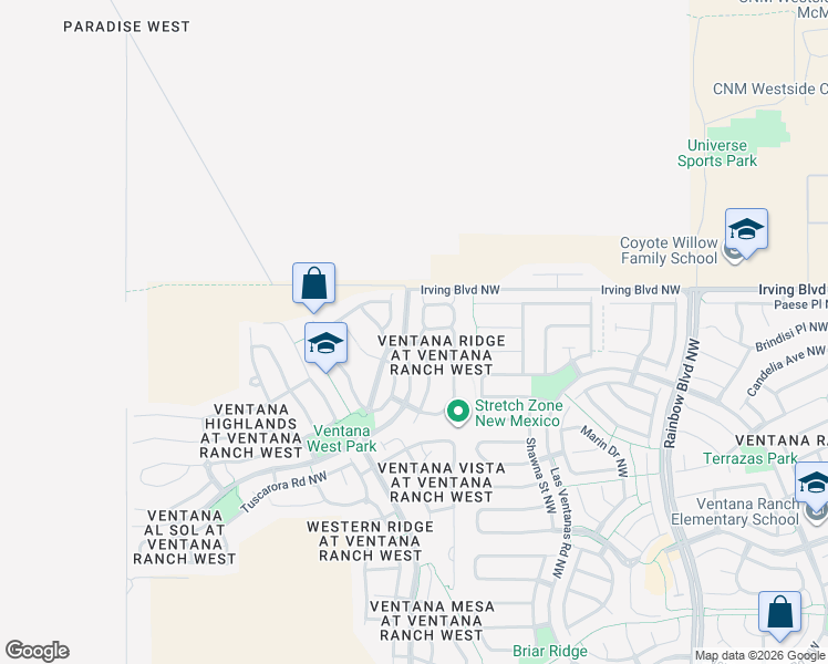 map of restaurants, bars, coffee shops, grocery stores, and more near 10515 Oso Ridge Place Northwest in Albuquerque