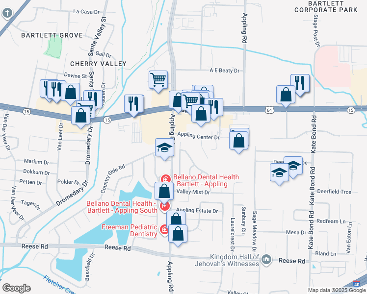 map of restaurants, bars, coffee shops, grocery stores, and more near 2794 Arbor Lane Cove in Memphis