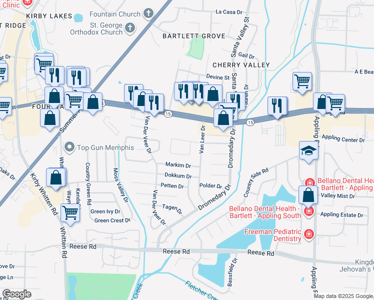 map of restaurants, bars, coffee shops, grocery stores, and more near 2799 Maryland Circle East in Memphis
