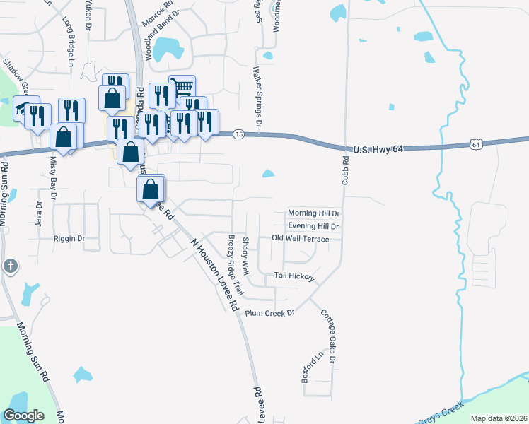 map of restaurants, bars, coffee shops, grocery stores, and more near 2796 Longshadow Cove in Memphis