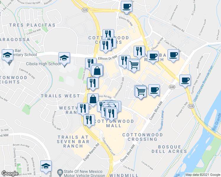 map of restaurants, bars, coffee shops, grocery stores, and more near 2 in Albuquerque