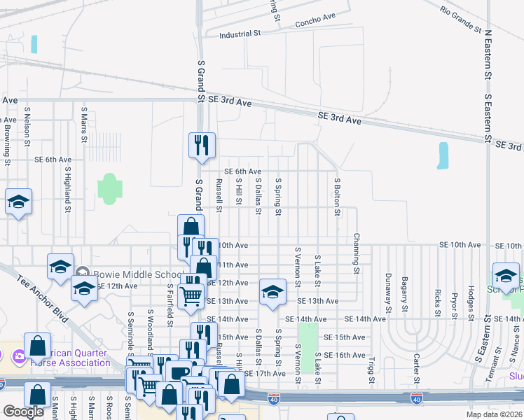 map of restaurants, bars, coffee shops, grocery stores, and more near 801 South Dallas Street in Amarillo