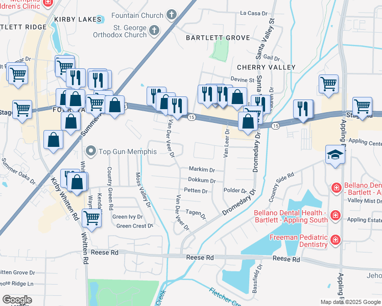 map of restaurants, bars, coffee shops, grocery stores, and more near 2803 Maryland Circle West in Memphis