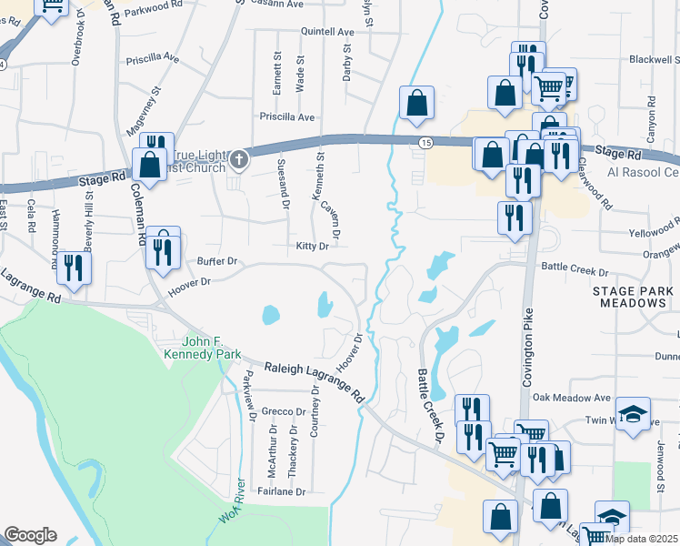 map of restaurants, bars, coffee shops, grocery stores, and more near 4761 Northfield Circle in Memphis