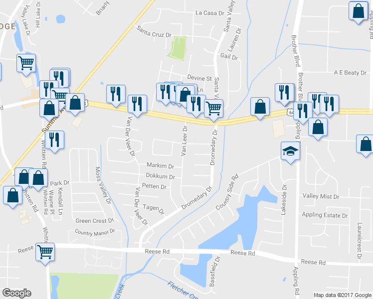 map of restaurants, bars, coffee shops, grocery stores, and more near 2800 Van Leer Dr in Memphis