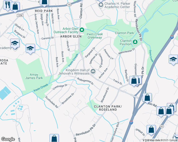 map of restaurants, bars, coffee shops, grocery stores, and more near 1128 Clanton Road in Charlotte