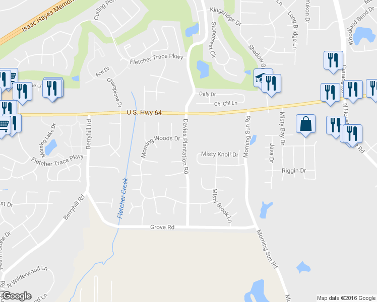 map of restaurants, bars, coffee shops, grocery stores, and more near 2805 Davies Plantation Road in Memphis