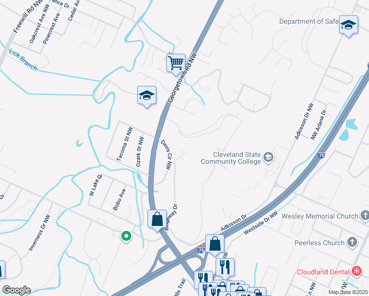map of restaurants, bars, coffee shops, grocery stores, and more near 3480 Ridgeway Court Northwest in Cleveland