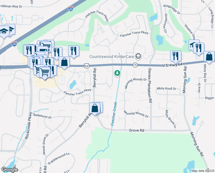 map of restaurants, bars, coffee shops, grocery stores, and more near 2803 Garden Park Drive in Memphis