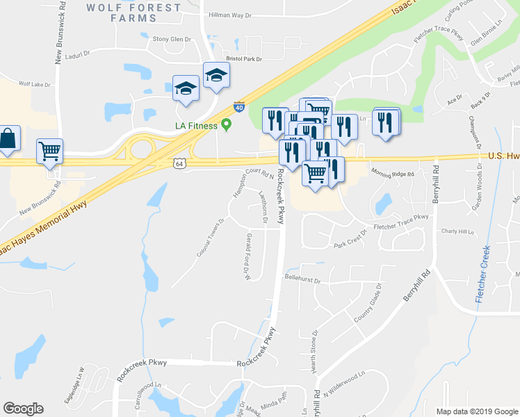 map of restaurants, bars, coffee shops, grocery stores, and more near 8905 Lanthorn Cove in Memphis